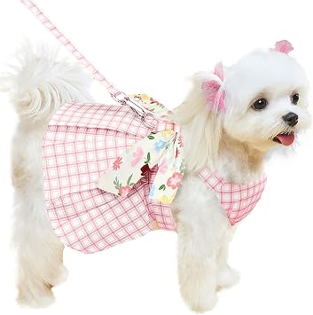 ABRRLO Sevimli Ekose K pek Elbisesi Ko um Tasma Seti K k Orta Boy K pek Kediler K z Pembe Yaz Evcil Hayvan Giysileri  lmek Yavru K pek Prenses Elbiseler Tatil Partisi Kost m K yafetleri Chihuahua