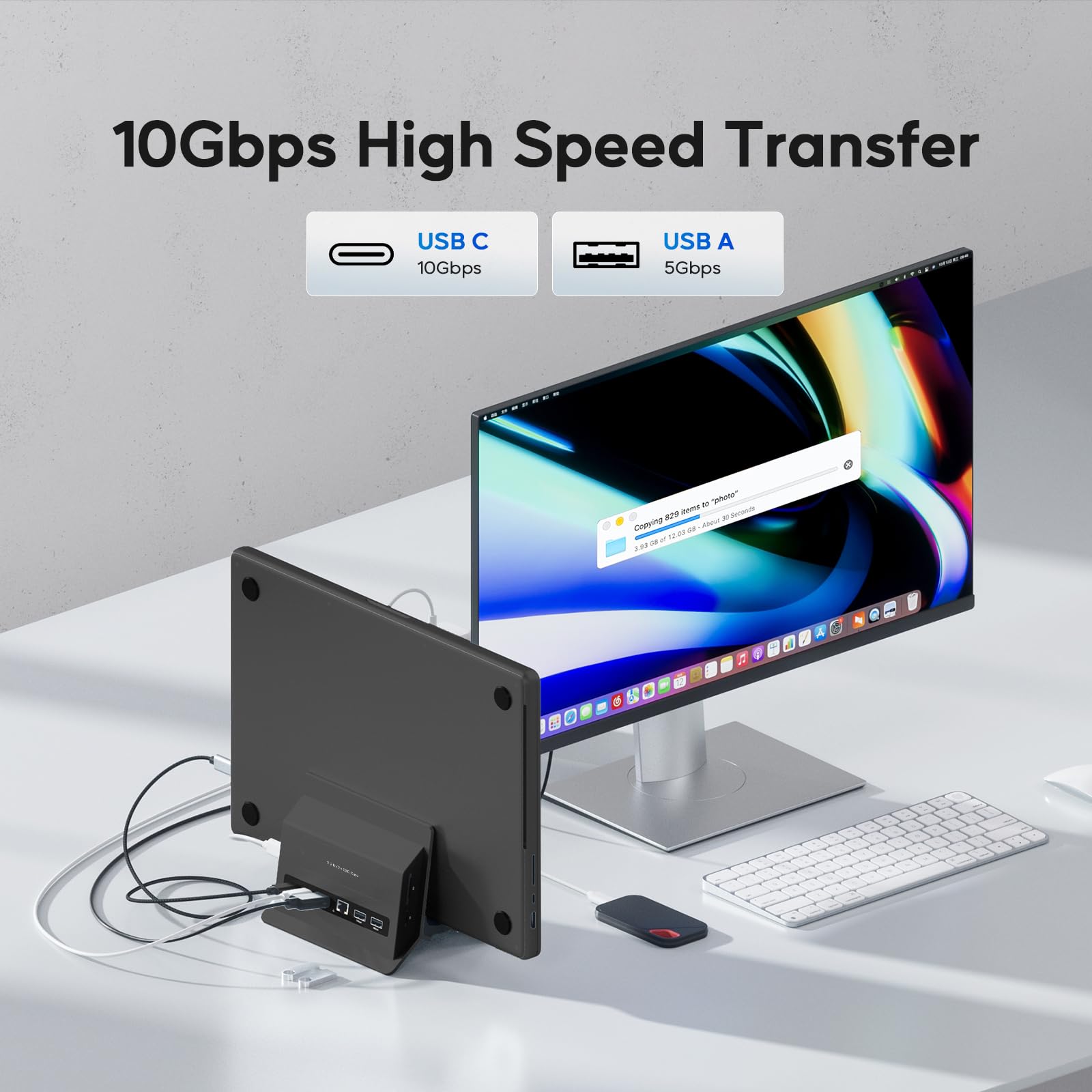Stacja dokująca do Macbooka, pionowa stacja dokująca USB C z obudową M.2 NVMe SSD, 4K i 60 Hz, 2 x USB C10 Gbit/s, stojak na laptopa, Macbook Dock kompatybilny z MacBook, Mac Mini i laptopami,