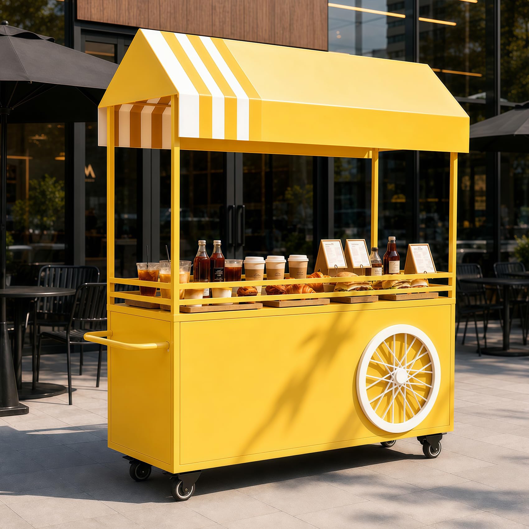 Carrello portatile per alimenti con tettuccio, 140 cm, per gelato e venditore, su ruote, per mercatini, feste ed eventi, giallo, lunghezza 119,4 cm, 139,7 cm, perfetto per uso aziendale