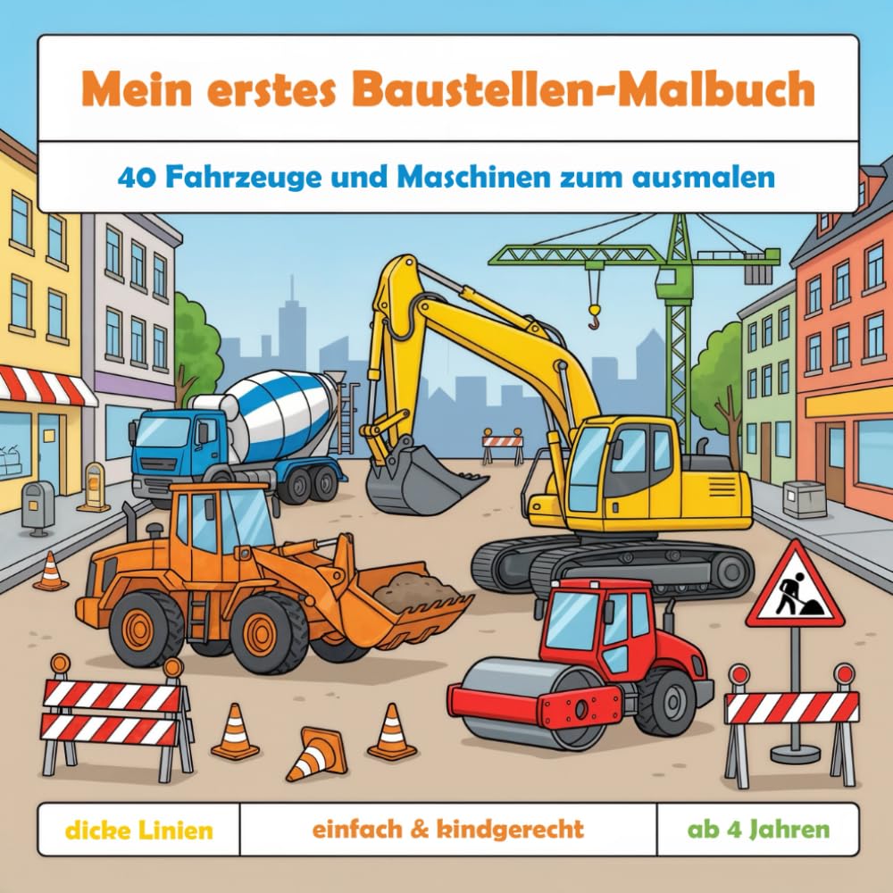 Mein erstes Baustellen-Malbuch: 40 Fahrzeuge und Maschinen zum ausmalen