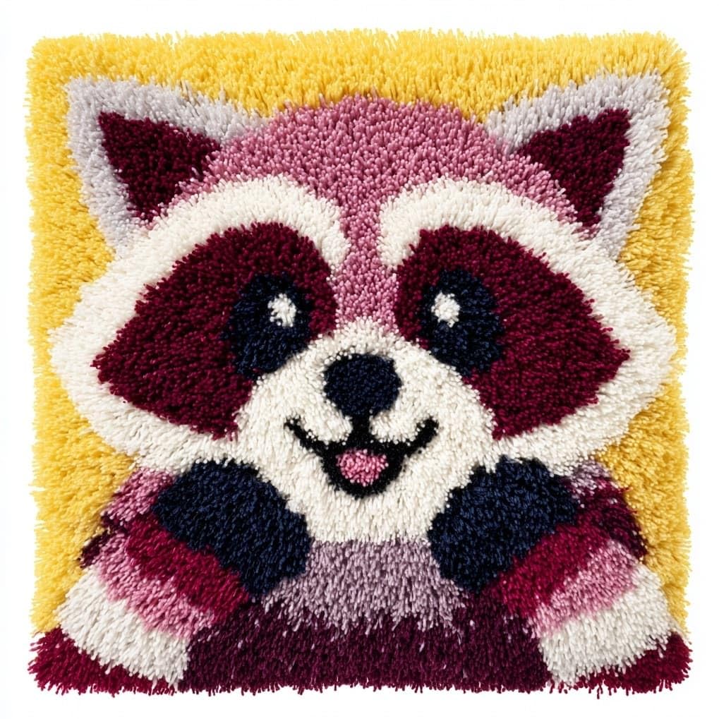 AxiangziK Pre-Printed Latch Hook Pillow Kit,Smiling Raccoon