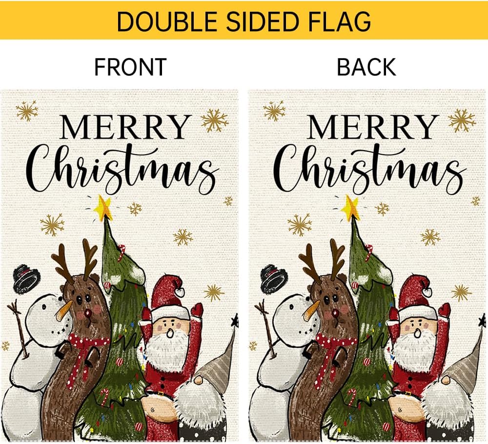 Merry Christmas Gnomes Garden Flag 12x18 Inch，Santa Claus Christmas Tree Double Sided Small Burlap Holiday Reindeer Snowman Yard Decoration for Outside - Image 6