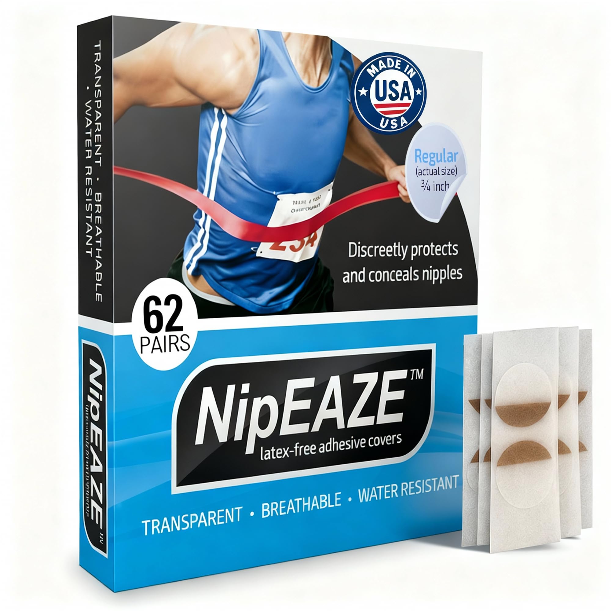 NipEaze - 4pack Value - The Original Transparent Nip Protector - Nipple Chafing Prevention; 62 pairs