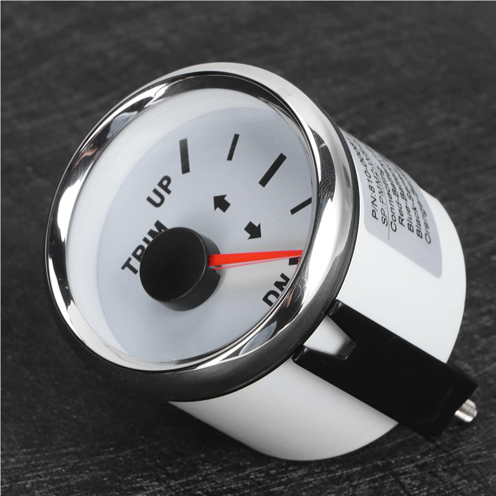 Aramox Jauge de garniture de bateau 52mm/2in UP-DN 0-190ohm Indicateur d'inclinaison de garniture de signal Rétroéclairage rouge Cadran blanc cadre argenté