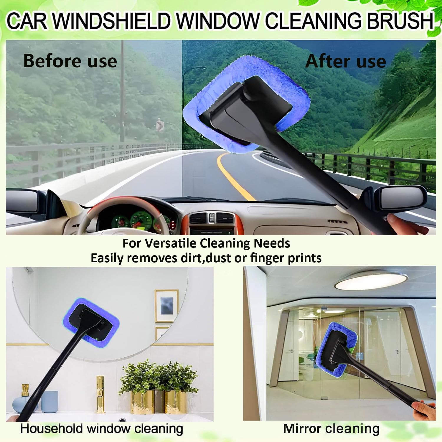 desin Car Windshield Cleaning Tool Windshield Cleaner with 5 Washable and Reusable Microfiber Pads and Extendable Handle for — view 4