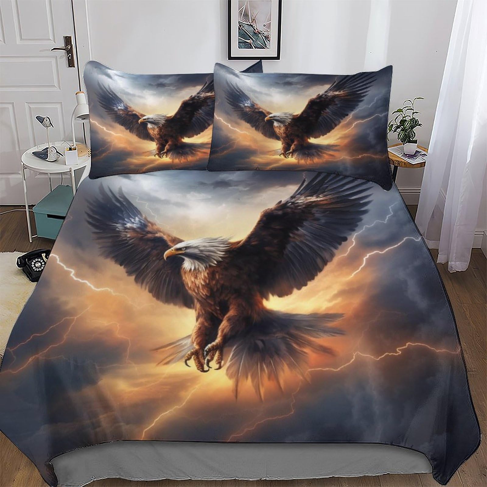 Pazzk Eagle Duvet Cover Set, Bedding Linen Set, Ultra Soft Comforter Cover With Zipper Closure 3 Pieces, Quilt Cover With Pillowcase For Kids, Youth And Adult Double (200X200cm)