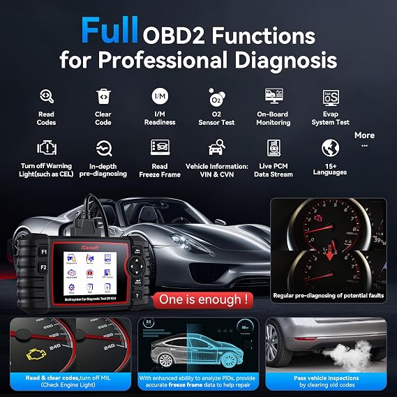 iCarsoft CR V2.0 フルシステム OBD2 スキャナー診断ツール 9リセット 10種類の自動車ブランドを診断可能 ライブデータ/バッテリーテスト/BMSリセット/自動VIN/スキャナー 車用 生涯無料アップデート