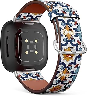 CJBROES Replacement Leather Watch Band, Compatible with Fitbit Versa 3 and Fitbit Sense of Wristband Bracelet Accessory - Vintage Flower Floral