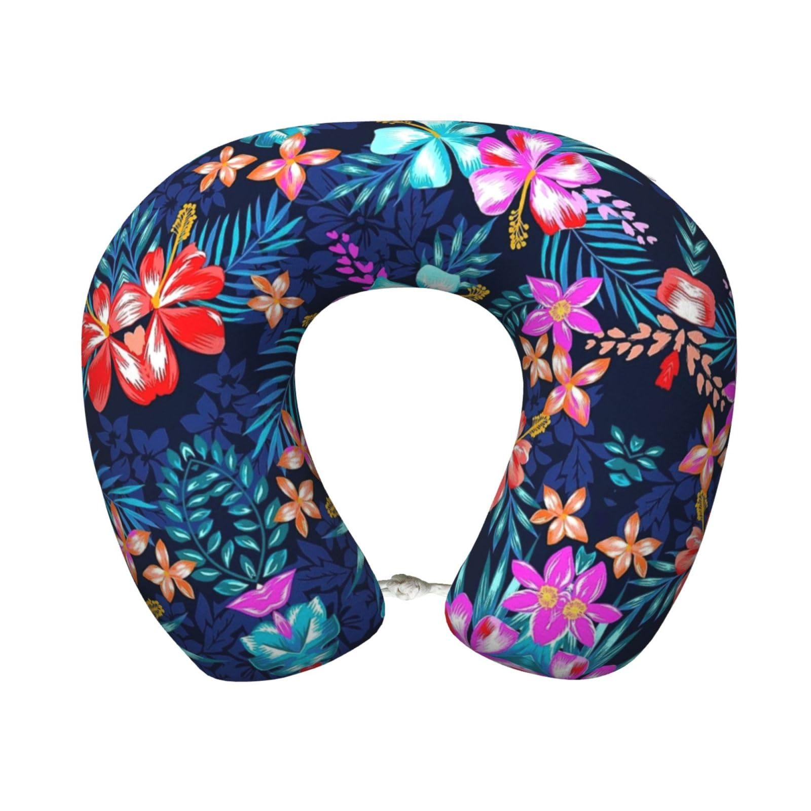 Oreiller de voyage floral bleu en mousse mémoire de forme pour dormir en avion et train