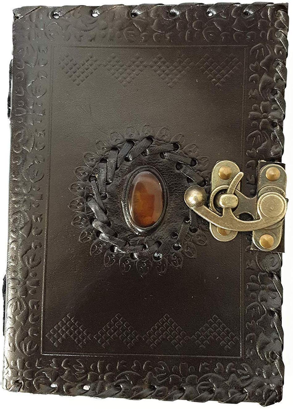 Tagebuch aus Leder, handgeschöpftes Papier, mit Schloss, für Büro/Zuhause, Größe (H x L), 5 cm, goldfarben