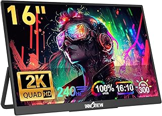 InnoView 16" 240Hz Portable Monitor 2K 2560x1600 100% sRGB Portable Gaming Monitor Supports 144Hz Refresh Rate Monitors Type-C HDMI Built-in Speakers Laptop Screen Extender for Surface PS5 Switch Xbox