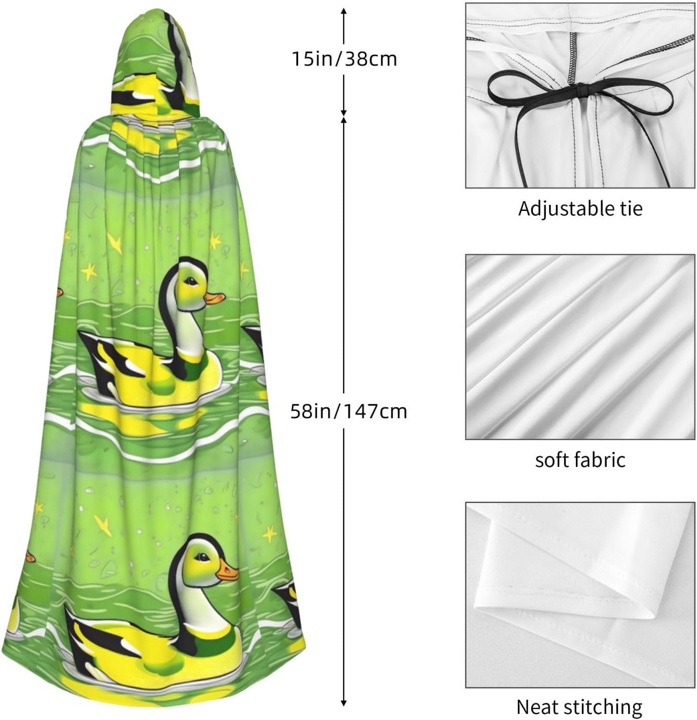 Green Duck Halloween Adult Hooded Cape, Hooded Robe Cape, Women's Men's Halloween Dress Up Party Cosplay Costumes.