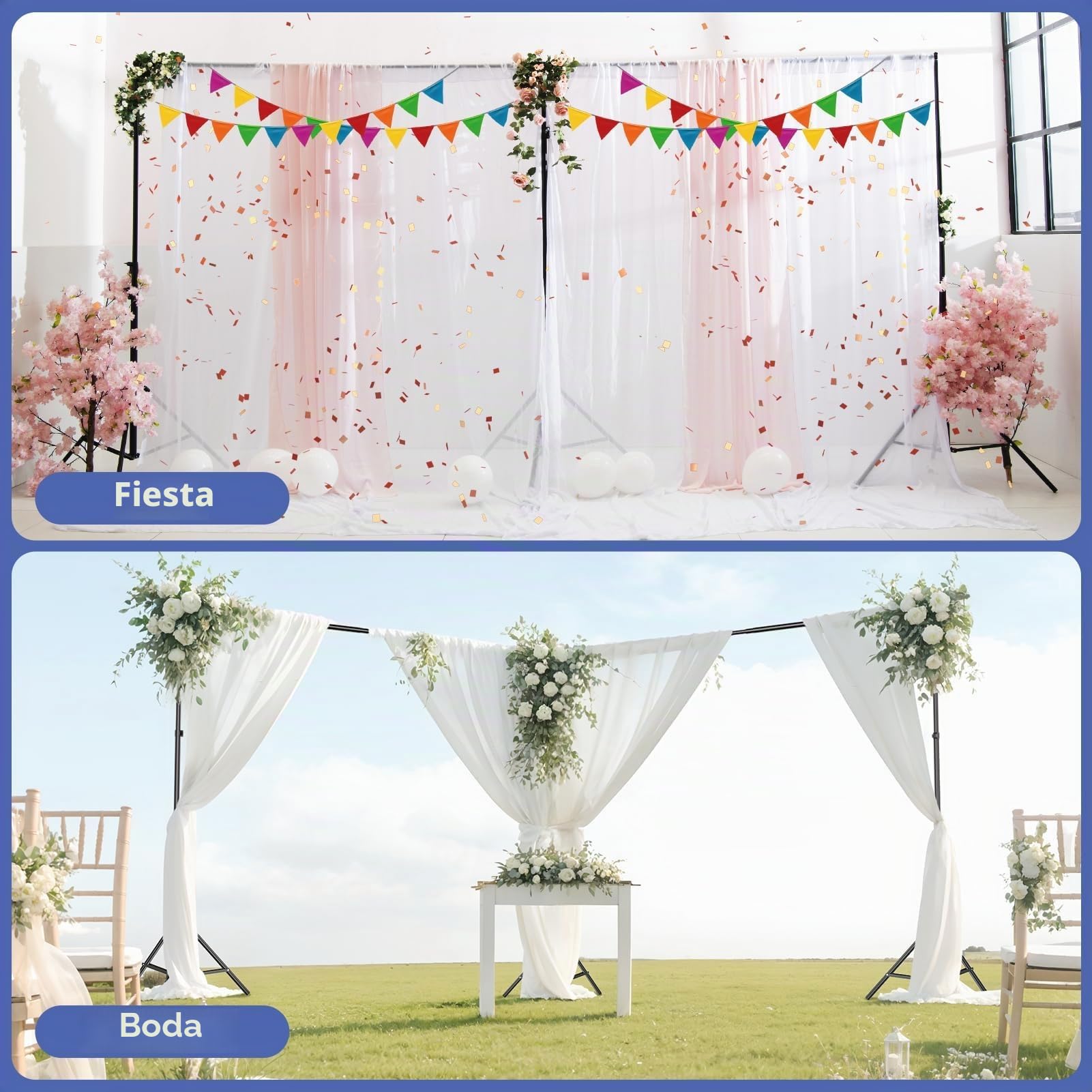EMART Soporte de Fondo, Gran Soporte Fondo Fotográfico Ajustable de 6x2,1m con Conexión Giratoria de 308°, Soporte de Fondo Fotográfico para Estudios Fotográficos, Bodas, Cumpleaños, Decoración