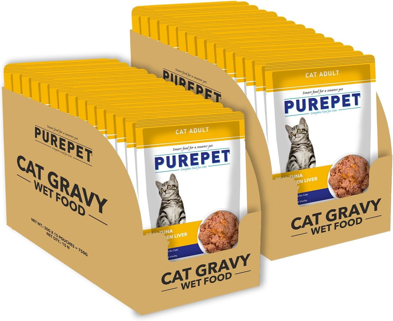 All Life Stages Wet Cat Food Real Tuna And Chicken Liver Chunks In Gravy, 15 Packs(15 X 70G)