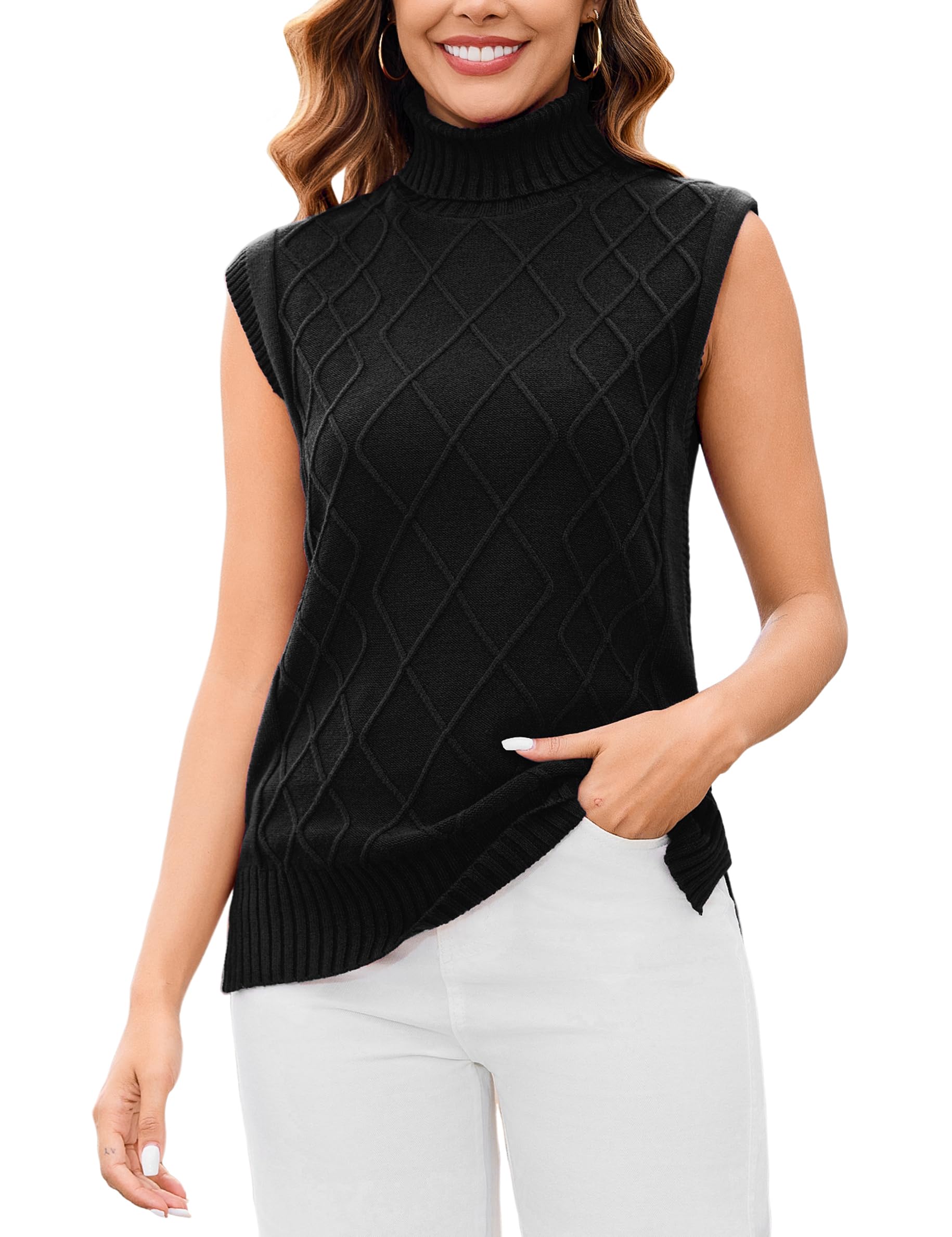Totatuit Womens Sleeveless Turtlenecks Sweaters Cap Sleeve Mock Neck Ribbed Knitted Solid Pullover Sweater Vest