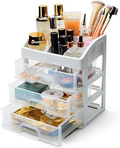 Caja de almacenamiento transparente de 3 niveles para tocador, caja de almacenamiento transparente de 3 niveles para encimera, pequeños y bonitos