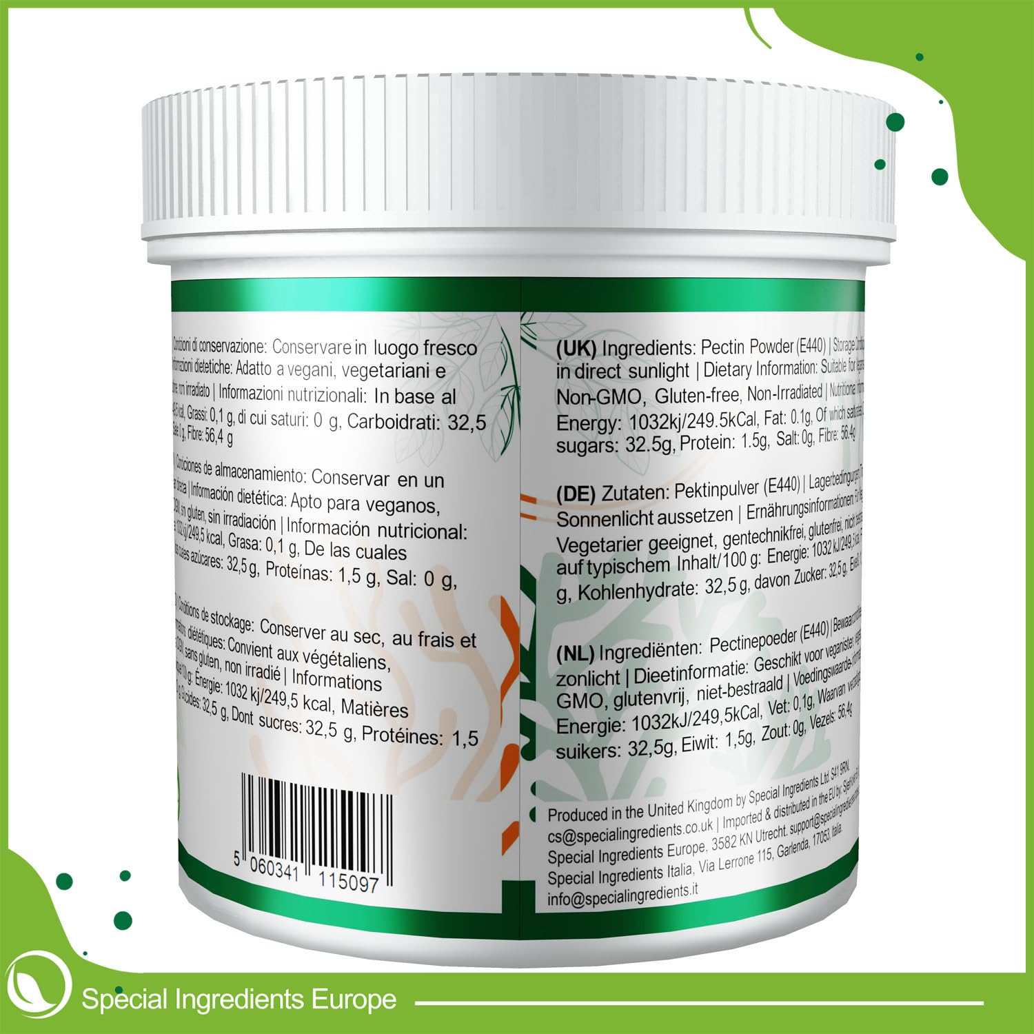 Special Ingredients Pectine en poudre 250g - Idéal pour confiture, marmelade, chutney & gelée de fruits - Agent liant & épaississant - Convient aux vegans & végétariens