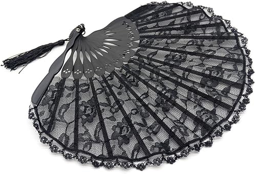 Miniatura 3 de OMyTea "Sexy Lace 9.06"(23cm) Abanico de mano plegable para mujer con marco de bambú - con una funda de tela para protección para regalos - Estilo
