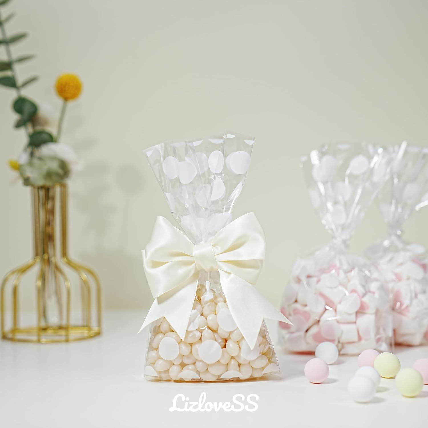 Ivory Bows with Twist Ties 3.5 Inch Pre-Tied Double Satin Ribbon Bows for Gift Wrapping, Crafts, Wedding Decor, Treat Bags, Candy Apple, Christmas, Party Favors, Baby Shower (24 Pack) - Image 4