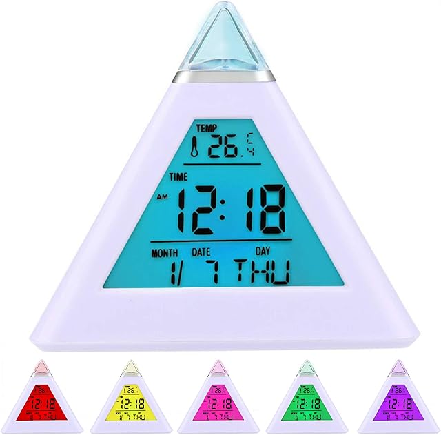 Digiflex 7 LED Pyramid Colour Changing Digital Alarm Clock