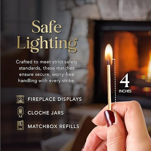Miniatura 3 de ZIKANI 4-Pulgadas Cerillas Decorativas Elegantes + Pastilla de Encendido (100 Unidades) Cerillas de Madera de Punta Blanca y Seguras para Velas,