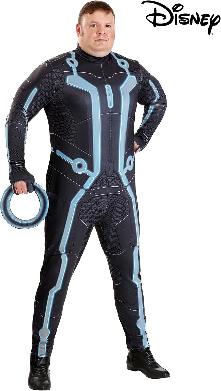 Disney Men's Plus Size Tron Costume for Adults- Jumpsuit, Removeable Ring & Gloves - Officially Licensed 2X