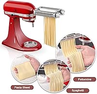 Vista 3 de Accesorio para hacer pasta para batidoras de pie KitchenAid, juego 3 en 1 con rodillo de pasta y cortador con cuchillas para espaguetis