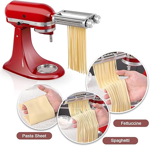 Miniatura 3 de Accesorio para hacer pasta para batidoras de pie KitchenAid, juego 3 en 1 con rodillo de pasta y cortador con cuchillas para espaguetis y