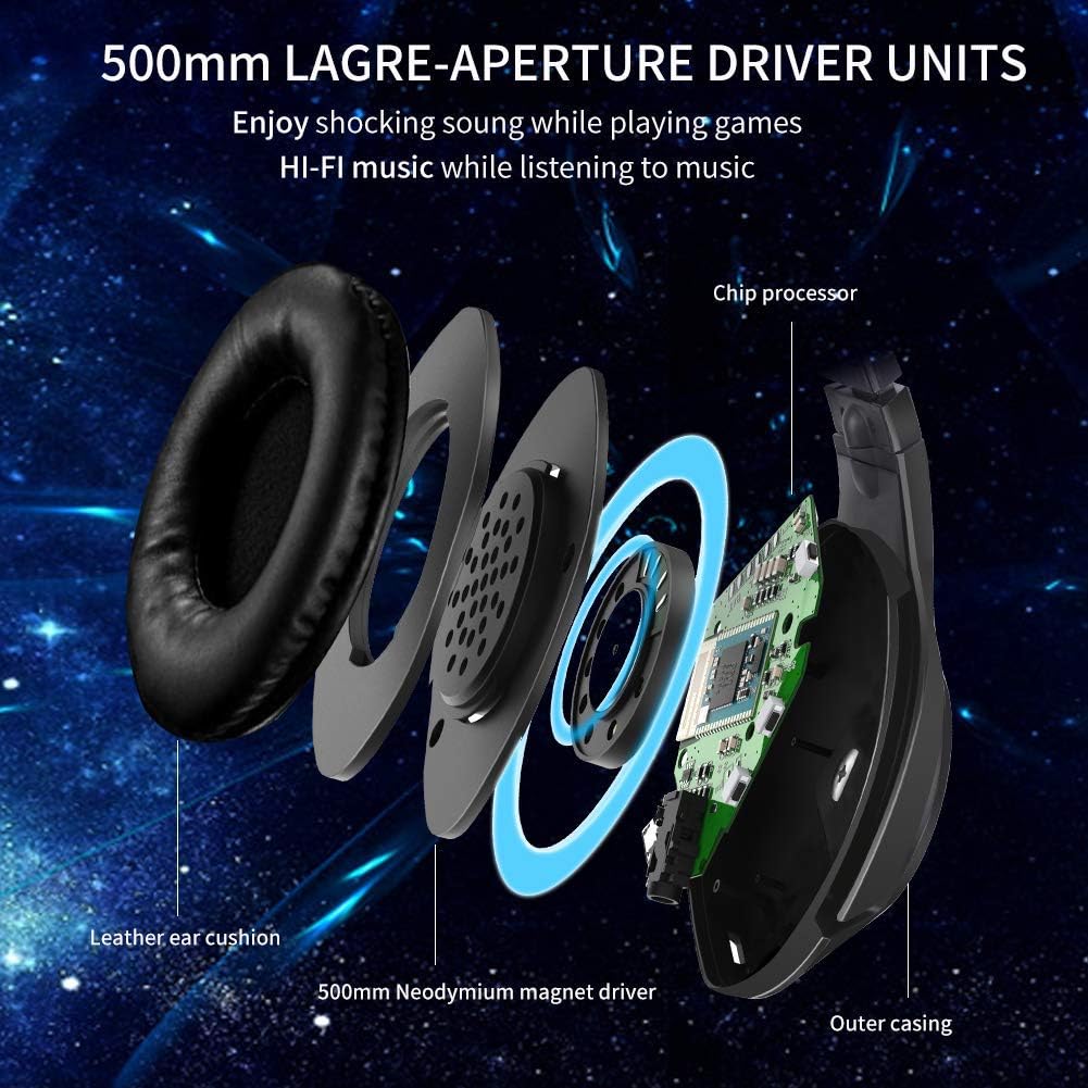 Gaming Headset, Gaming Headphone for PS4, Xbox One, Nintendo, Switch, with LED Lights & Noise-canceling Microphone & Control, Crystal Clear Sound, Comfortable Earmuffs