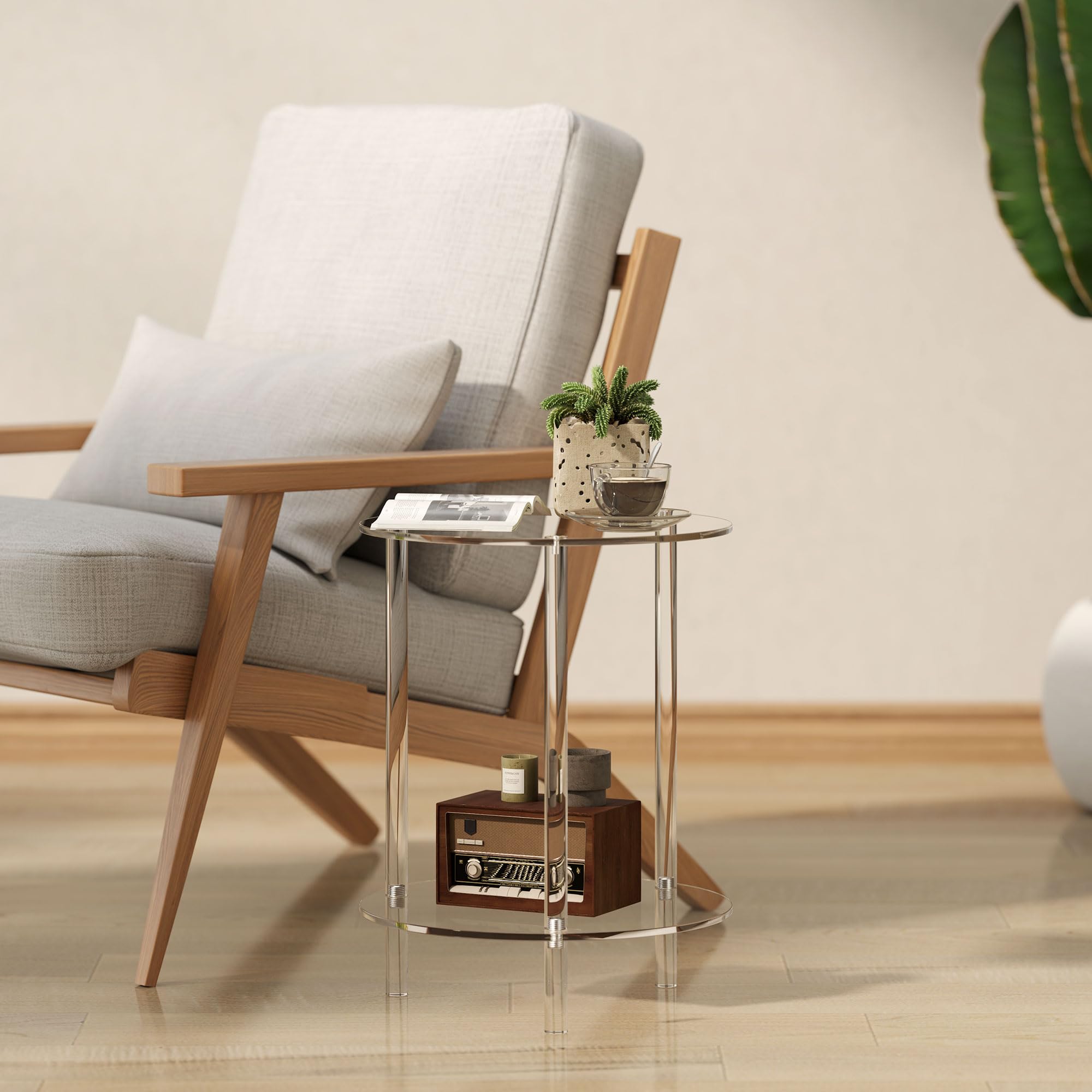 HOMCOM Tavolino Basso Rotondo 2 Livelli Acrilico Ø40x50 cm Trasparente | per Interni, Tavolino da Divano