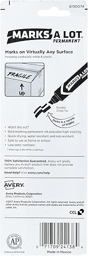 Miniatura 2 de AVERY Marks-A-Lot - Marcador permanente, tamaño jumbo estilo escritorio, punta de cincel, resistente al agua y al desgaste, marcador negro (24138)
