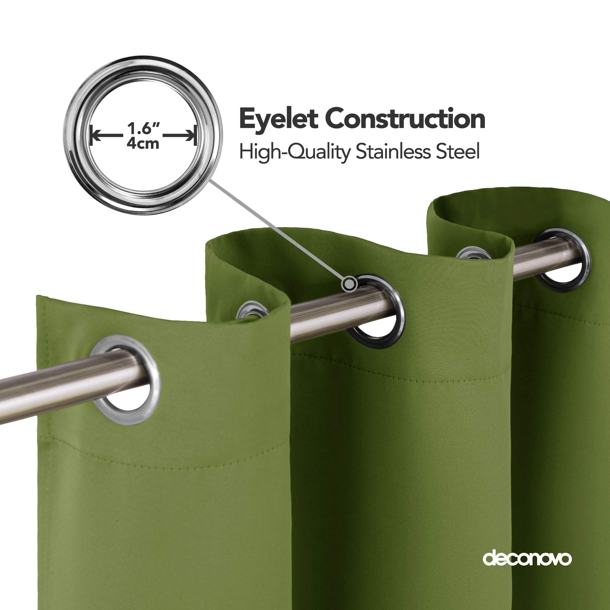 Deconovo Tende oscuranti termiche anti freddo, design moderno con occhielli, tende per soggiorno e camera da letto, 140 x 180 cm (larghezza x altezza), verde erba, 2 pezzi