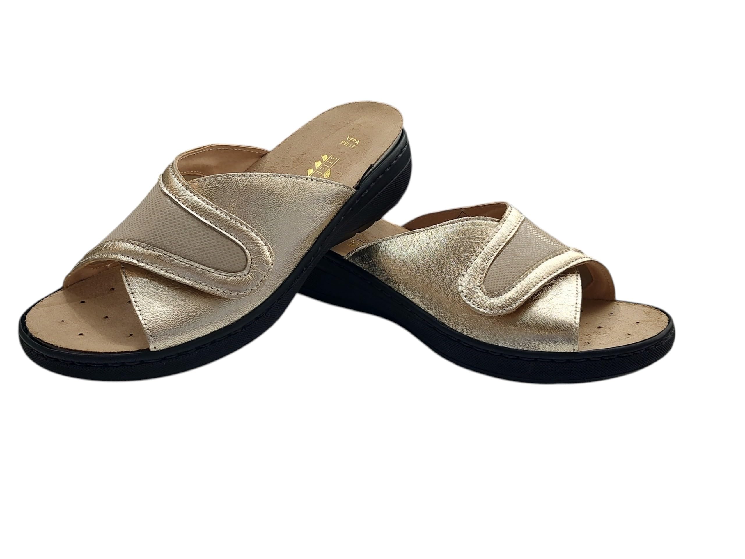 generico Stile di Vita ciabatta plantare estraibile in pelle chiusura a strappo con inserto in neoprene per alluce valgo 4672 beige