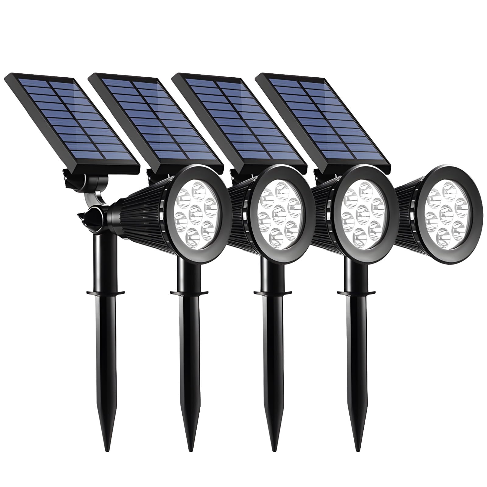 Confezione da 4 faretti solari per esterni, luci paesaggistiche con pannelli regolabili, RGB e bianco caldo, ultra luminosi per giardini e sentieri