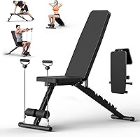 paporia 600LBS Adjustable Incline Decline Weight Bench - Foldable Home Gym Bench with Resistance Bands for Full Body Workouts