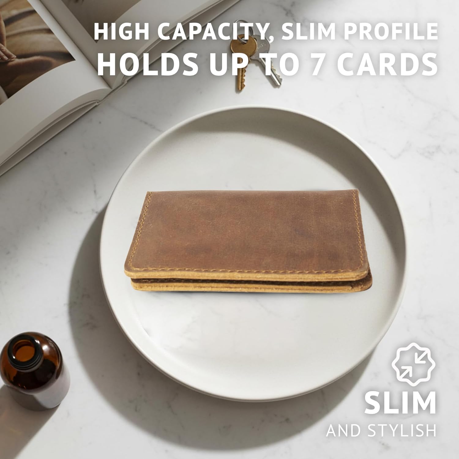 100% Leather Credit Card Holder for Men & Women – Slim Minimalist Bifold Wallet with RFID Blocking, Front Pocket Small Card Case (Antique Brown) - Image 3