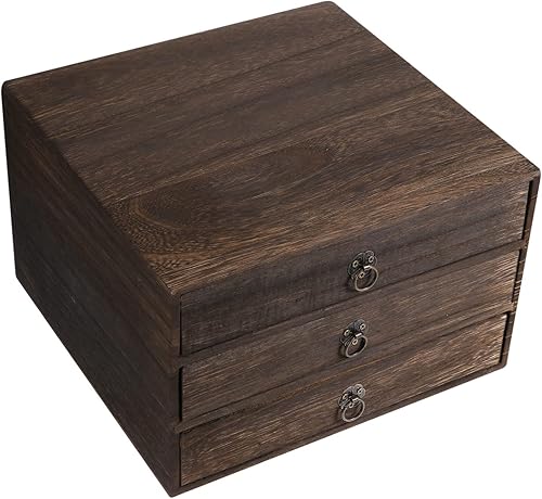 DOITOOL Organizador de cajones de escritorio vintage de 3 niveles, organizador de escritorio apilable con cajones, organizador de escritorio de