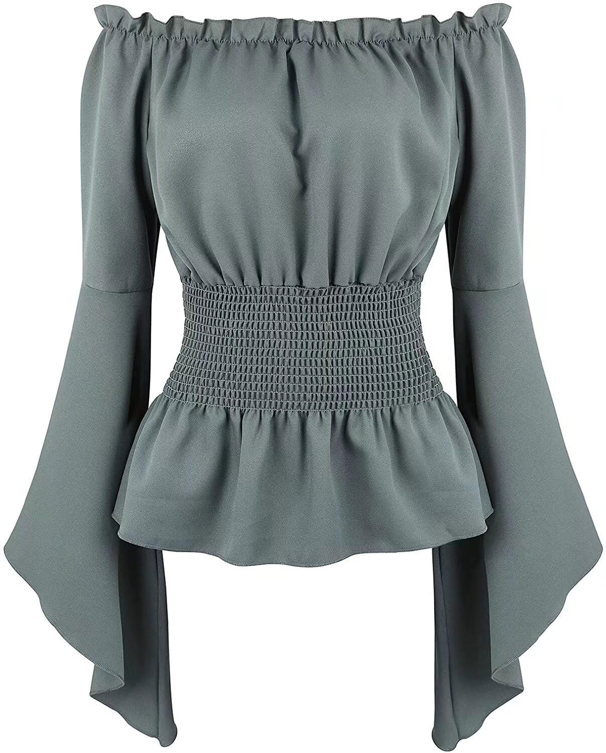 Josamogre Women's Blouses Ruffle & Shirts Medieval Long Sleeve Gothic Smocked Boho Renaissance Plus Size Tops Medieval Pirate Grey 3XL
