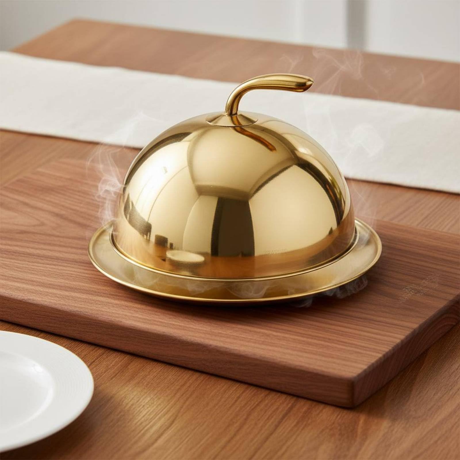 predolo Cloche in Acciaio Inossidabile Con Maniglia Cloche in Acciaio Inox Resistente Coperchio a Cupola per Bistecca per Ristoratori, Ristorante, Banchetti, Oro, 30cm-36cm SET