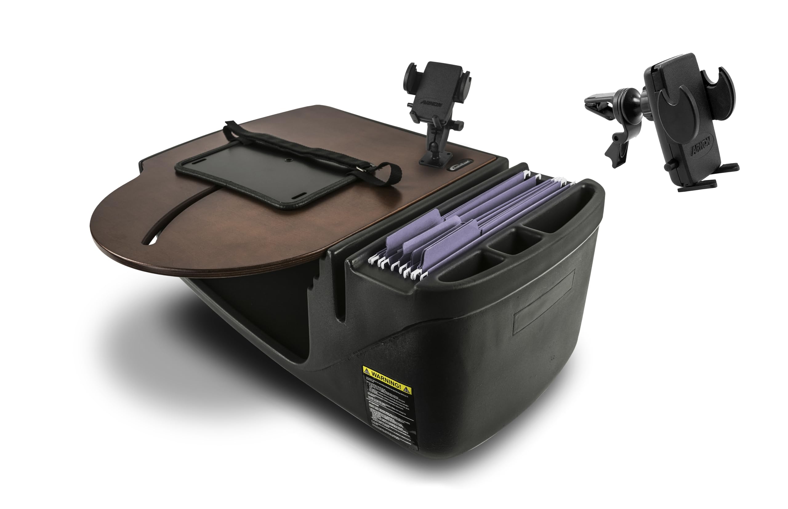 AutoExec Roadmaster Car Desk and Portable Workstation with Phone Mount and Phone Vent Clip, Mahogany