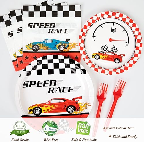 Miniatura 4 de DECORLIFE 96 piezas de suministros de fiesta de bandera a cuadros, platos y servilletas a cuadros en blanco y negro para 24, decoración de fiesta de