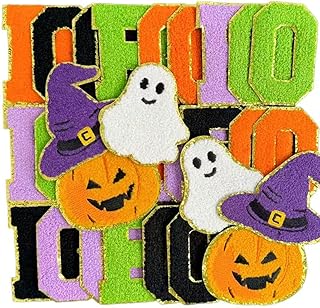 30PCS Halloween Iron on Patches Chenille Letter Patches Glitter Patches for Cloth Halloween Decor