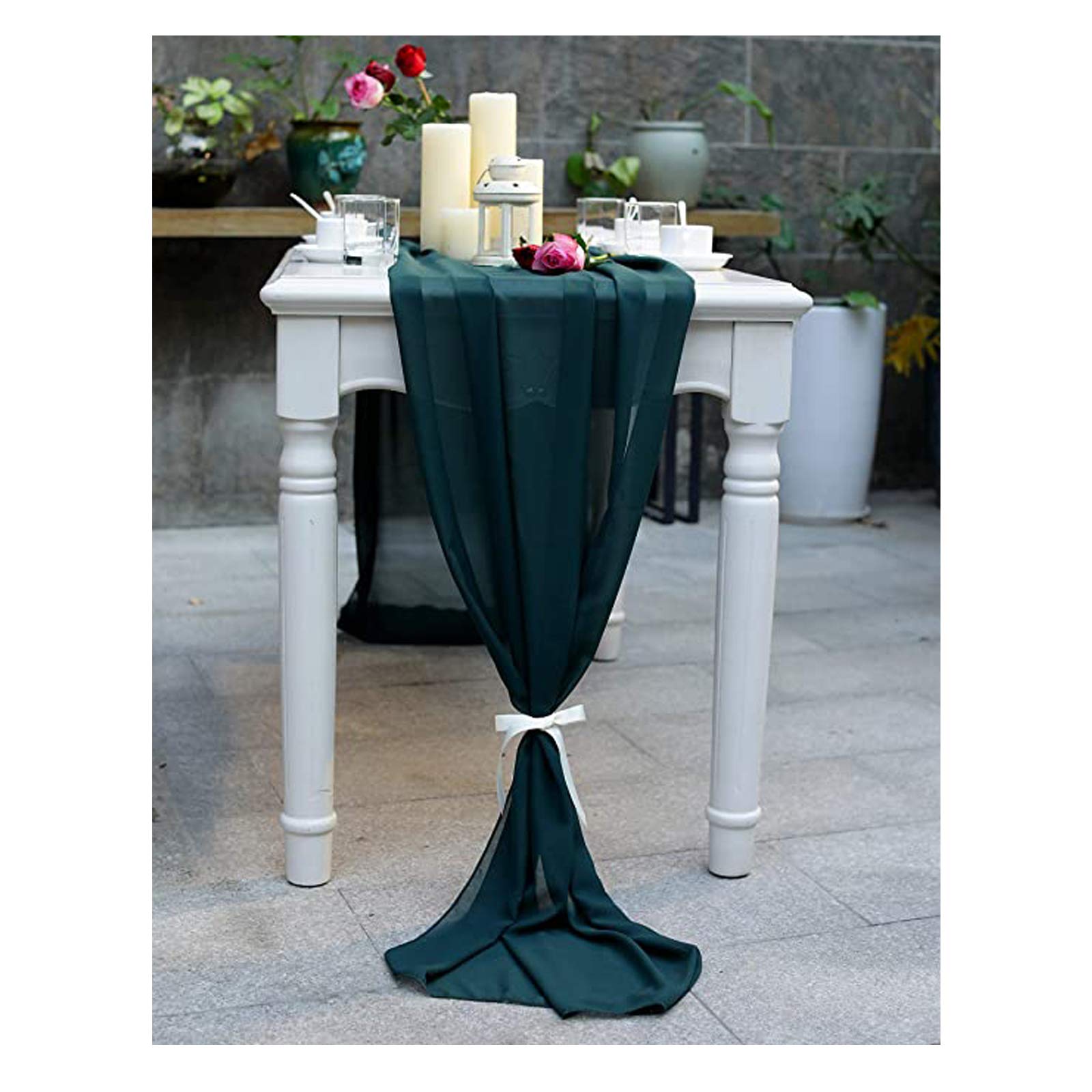 B-HOT Chiffon Table Runner Sheer Weddings Bridal Baby Shower Outdoor Party Decor Table Cloth Dark Green, 70 X 300 cm - Image 2