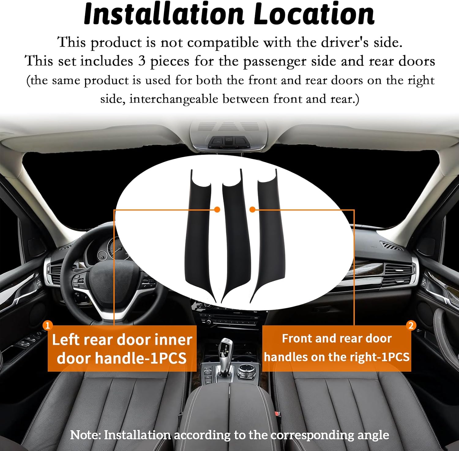 3PCS Interior Door Pull Handle Cover Trim for BMW X5 F15 F85 (2014–2018) X6 F16 F86 (2015–2018),Non-Sticky,No-Dismantle Install Left & Right Black