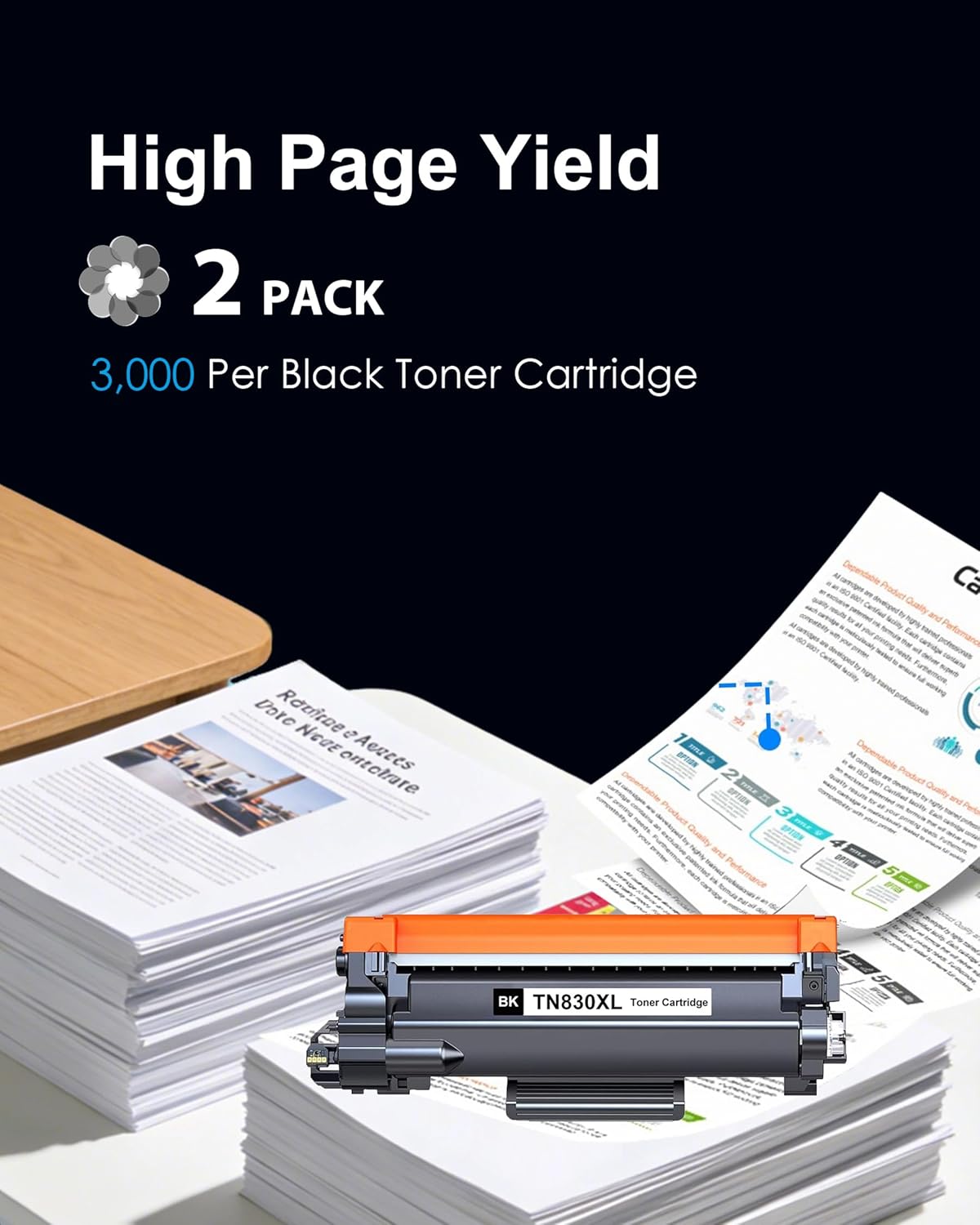 TN830XL High Yield Toner Cartridge 2-Pack Replacement for Brother TN830 TN-830XL TN860 TN-860 Toner use with HL-L2460DW DCP-L2640DW HL-L2400D HL-L2480DW HL-L2405W MFC-L2820DW Printer