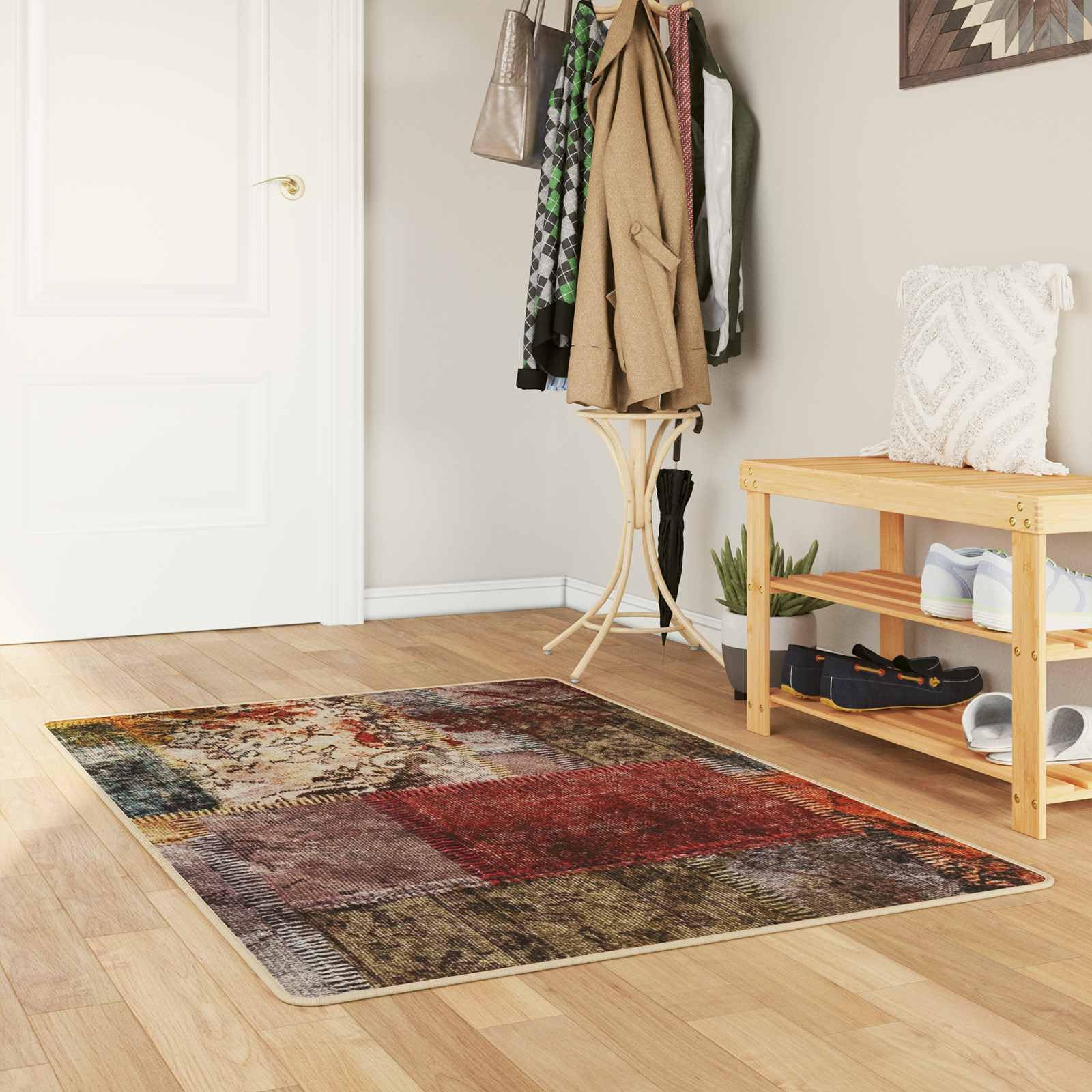 Teppichläufer MARSA 80 x 200 cm Mehrfarbig - Moderner Flurläufer rutschfest & Waschbar - Weicher Kurzflor Teppich aus Polyester & PVC für Flur, Wohnzimmer und Schlafzimmer