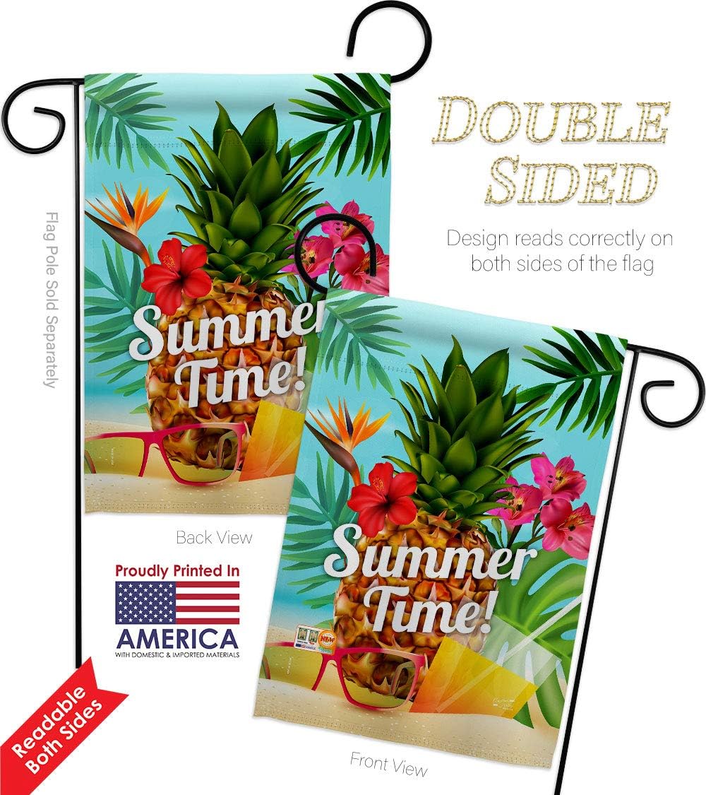 Summer Beach Time Garden House Flags Set Summertime Fun and Sun Pool Luau Tropical Party Season Outdoor Sunny Small Decorative Gift Yard Banner Double-Sided Made In USA 28 X 40