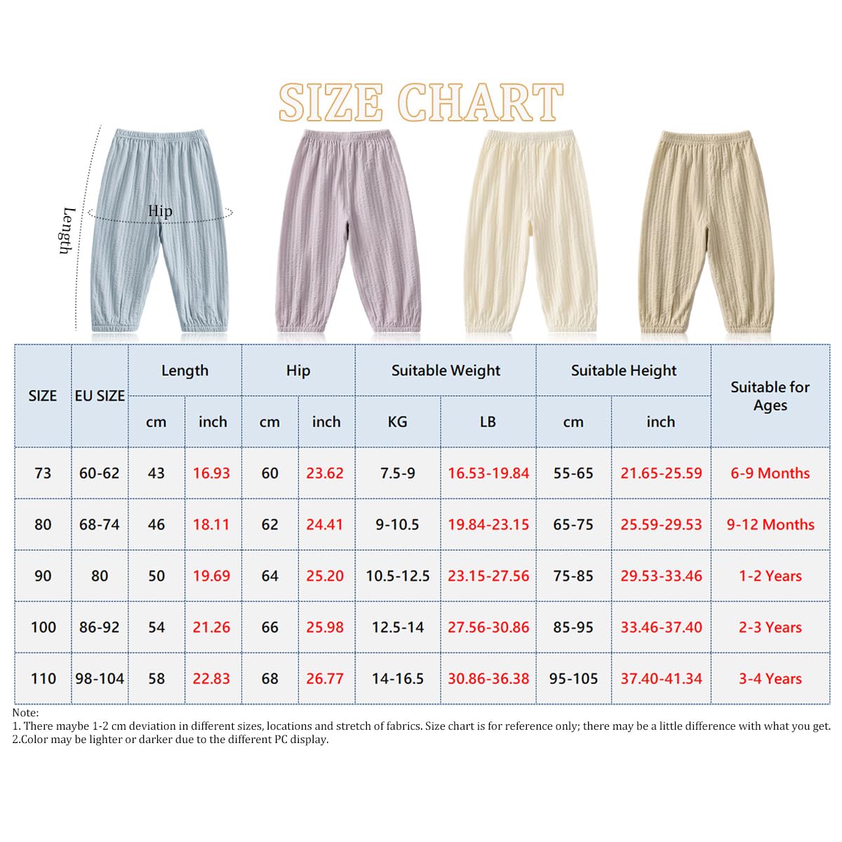 Confezione da 2 Pantaloni Lunghi Estivi in Cotone per Neonati e Bambini, Pantaloni Harem Sottili Jogger della Tuta Casual da Casa, Leggeri e Traspiranti, 6 Mesi-4 Anni