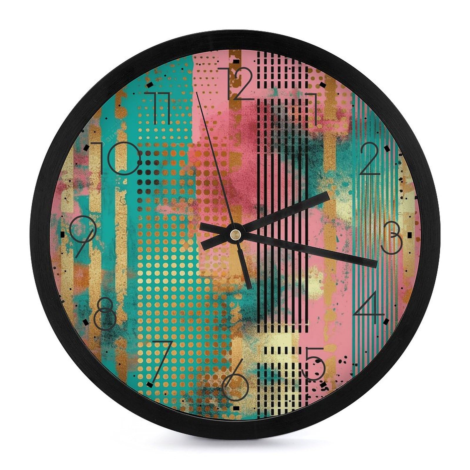 Horloge murale silencieuse de 25,4 cm ronde à pois et rayures