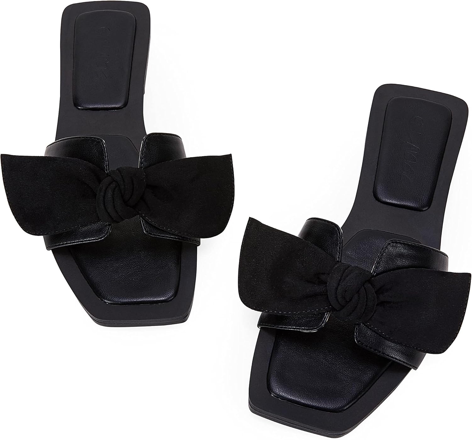 LAICIGO Womens Slip on Bow Sandals Dressy Comfortable Flat Sandals Square Toe Summer Slides